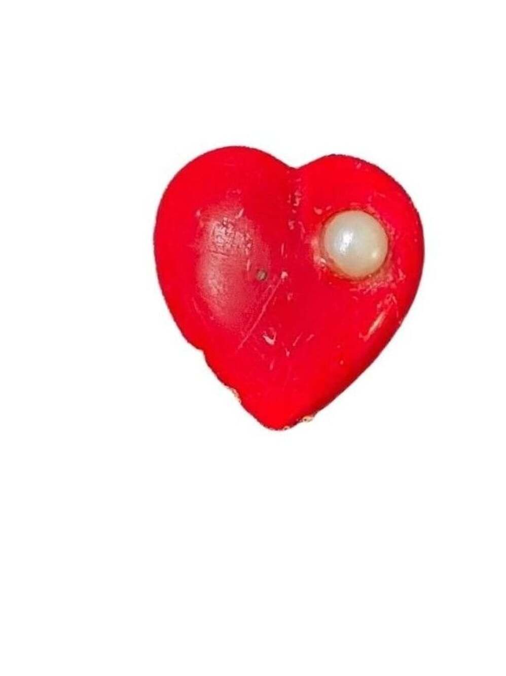 Vintage Red Heart Brooch Pin with Faux Pearl Accent